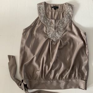 Twenty-one Sleeveless Bead & Embroidered Top in Taupe